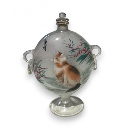 Flacon peint sous-verre Chats