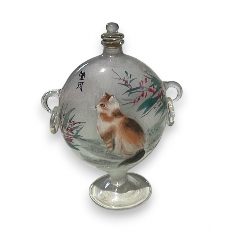 Flacon peint sous-verre Chats