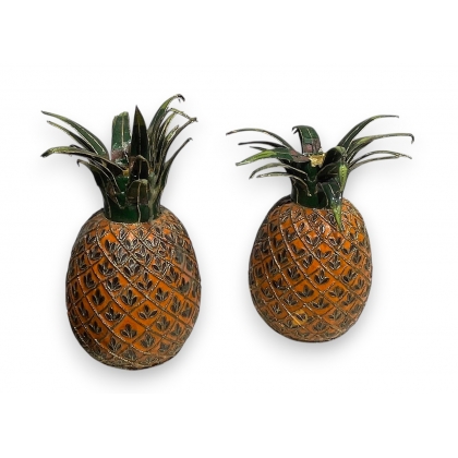Pair of small pineapple-shaped cloisonné candle holders