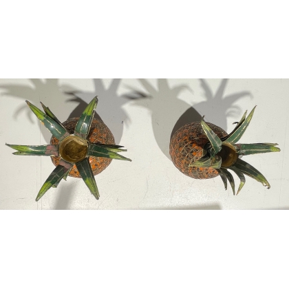 Paire de petits bougeoirs Ananas cloisonnés