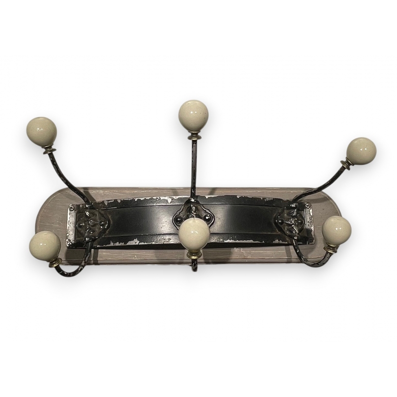 Porte manteau en bois et métal et porcelaine