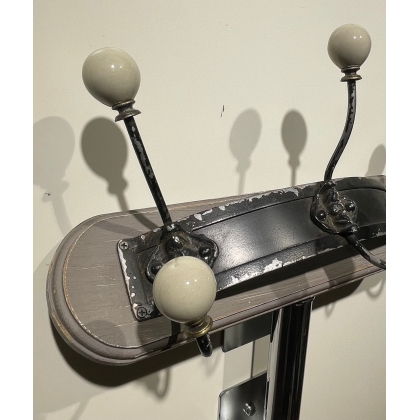 Wood, metal and porcelain coat rack