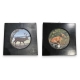 Paire de petits tableaux ronds Cerf et Renard