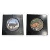 Paire de petits tableaux ronds Cerf et Renard