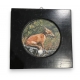 Paire de petits tableaux ronds Cerf et Renard