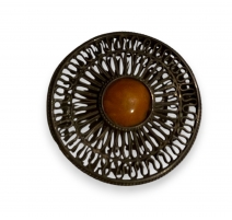 Broche filigrane en argent cabochon orange