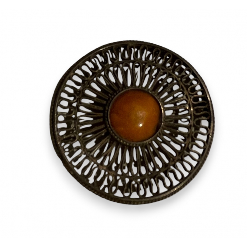 Broche filigrane en argent cabochon orange