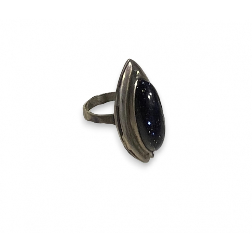 Bague en argent cabochon noir