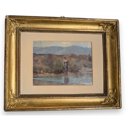 Tableau \"La lavandière\" signé FW