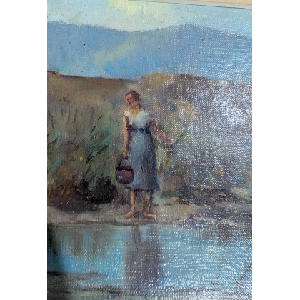 Tableau \"La lavandière\" signé FW