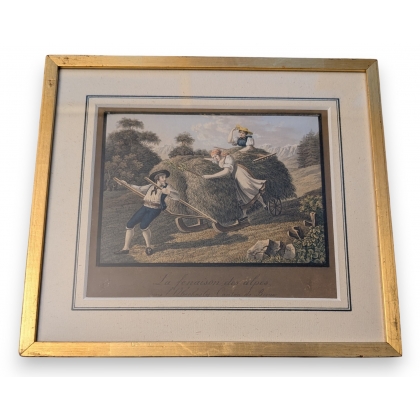 Gravure "La fenaison des alpes" par KOENIG