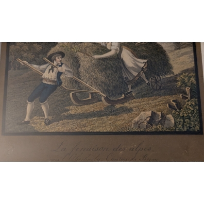 Gravure "La fenaison des alpes" par KOENIG