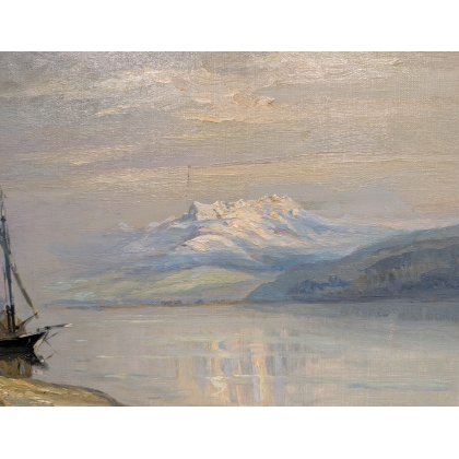 Tableau \"Les Dents du Midi\" signé BAUDIT