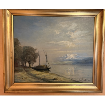 Tableau \"Les Dents du Midi\" signé BAUDIT