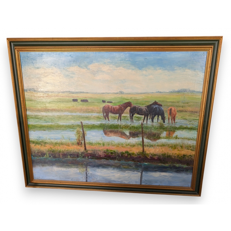 Tableau \"Chevaux\" signé A EGOLF 1985