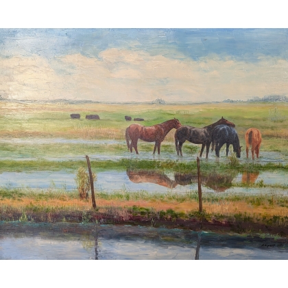 Tableau \"Chevaux\" signé A EGOLF 1985