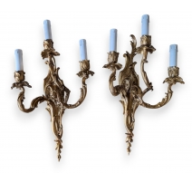 Paire d'appliques style Louis XV à 3 bras