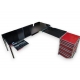 Bureau d'angle USM verre et caisson rouge