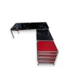 Bureau d'angle USM verre et caisson rouge