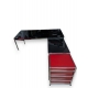 Bureau d'angle USM verre et caisson rouge