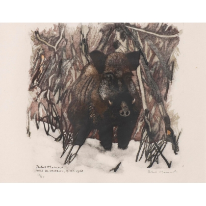 Engraving entitled ‘Le solitaire’, signed by Robert HAINARD