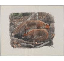Gravure "Deux renards" signée Robert HAINARD
