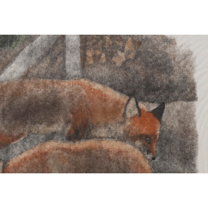 Engraving entitled ‘Two Foxes’, signed by Robert HAINARD