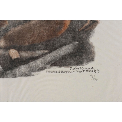 Engraving entitled ‘Two Foxes’, signed by Robert HAINARD