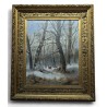 Tableau \"Chevreuils sous la neige\" signé L. VACANO