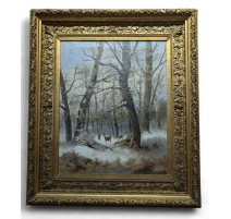 Tableau "Chevreuils sous la neige" signé L. VACANO