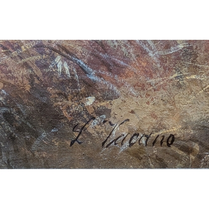 Tableau \"Chevreuils sous la neige\" signé L. VACANO