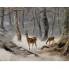 Tableau \"Chevreuils sous la neige\" signé L. VACANO