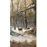 Tableau \"Chevreuils sous la neige\" signé L. VACANO