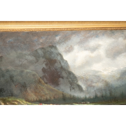 Tableau \"Gué avec vaches et chevaux\" par HUMBERT