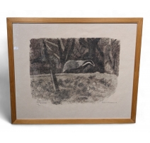 Gravure "Deux blaireaux" signée Robert HAINARD