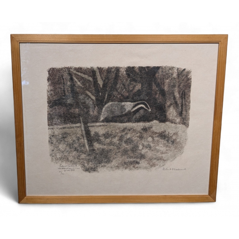 Gravure "Deux blaireaux" signée Robert HAINARD
