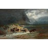 Tableau \"Gué avec vaches et chevaux\" par HUMBERT