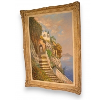 Grand tableau huile sur toile "Vue de Capri"