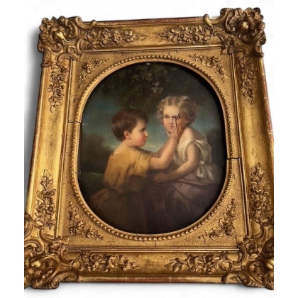 Tableau ovale \"Portrait d\'enfants\"