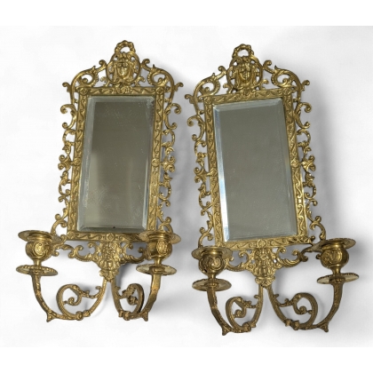 Pair of bronze mirror wall lights