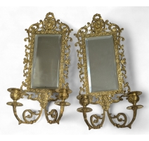 Paire d'appliques miroir en bronze