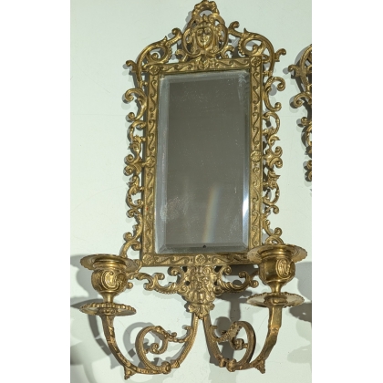 Pair of bronze mirror wall lights