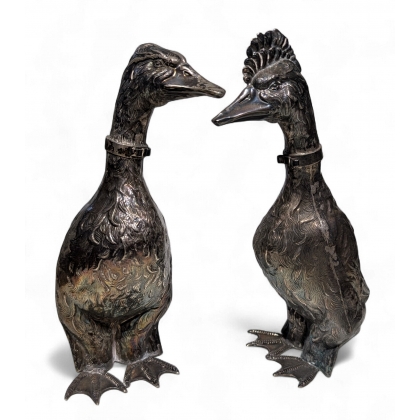 Paire de canards en argent