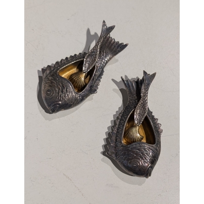 Paire de salières Poisson en métal argenté