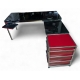 Bureau d'angle USM verre et caisson rouge