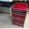 Bureau d'angle USM verre et caisson rouge