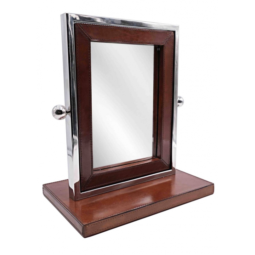 Miroir de table, cuir vintage