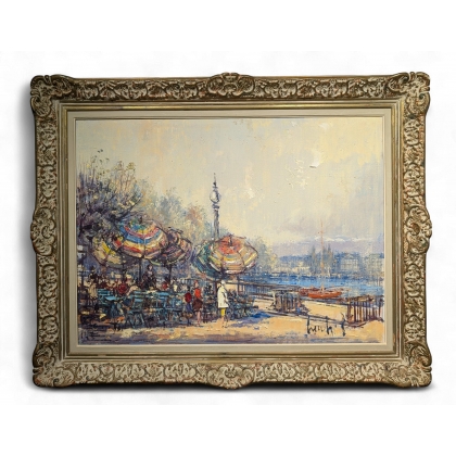Tableau \"Quai du Mont-Blanc\" signé CECCHI