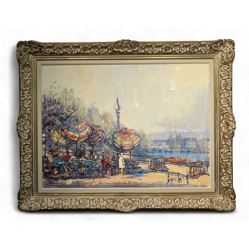 Tableau \"Quai du Mont-Blanc\" signé CECCHI