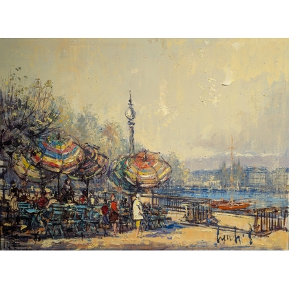 Tableau \"Quai du Mont-Blanc\" signé CECCHI